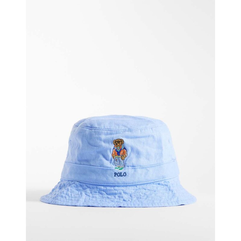 Polo Ralph Lauren bear embroidered bucket hat in austin blue