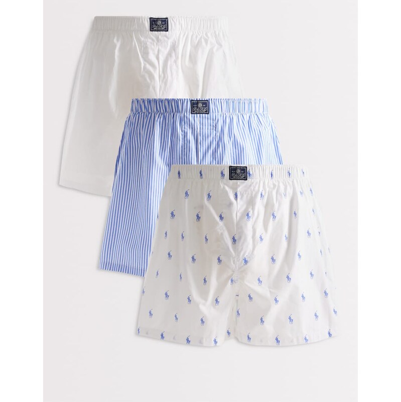 Polo Ralph Lauren 3 pack woven boxer shorts in blue and white