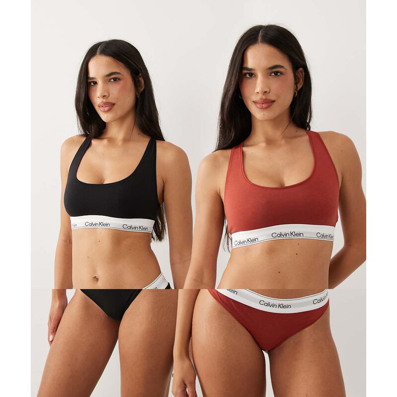 Calvin Klein Icon Cotton Modal 2 pack bralettes in black/red-Multi 115040205