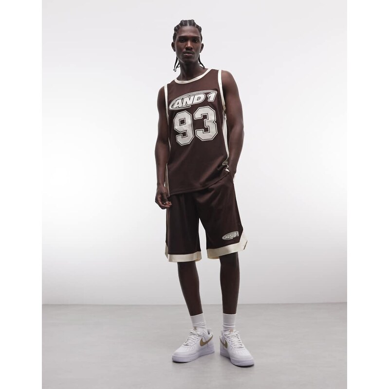 AND1 logo airtex basketball shorts co-ord with contrast trim in 115040248