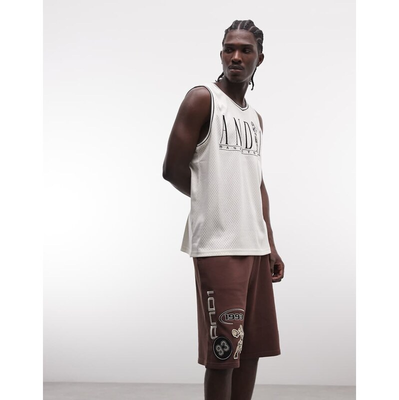 AND1 on court basketball logo jersey jorts in chocolate brown 115040263