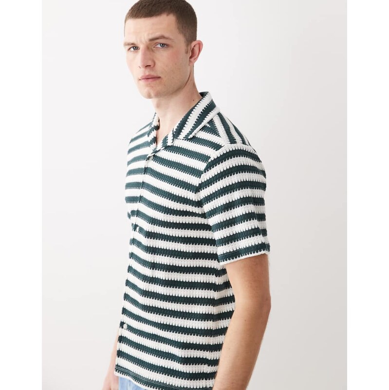 New Look stripe knitted shirt in green