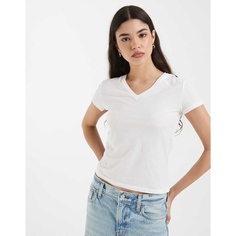 & Other Stories v neck t-shirt in white