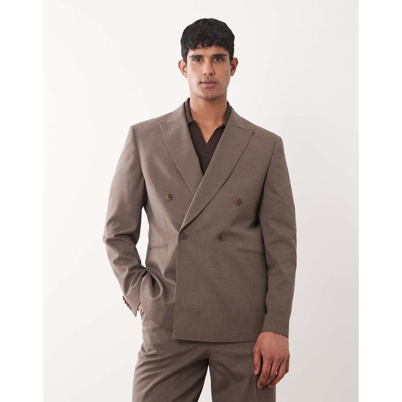 ASOS DESIGN double breasted regular suit jacket in brown with
