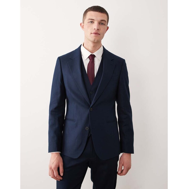 ASOS DESIGN skinny suit jacket in navy linen rich