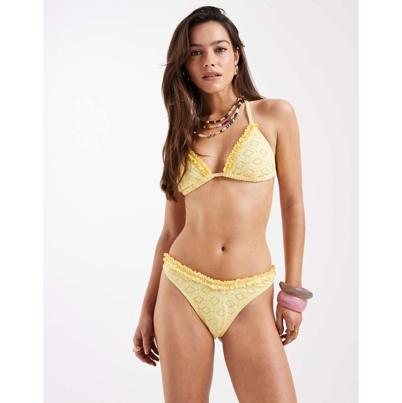New Look broderie padded bikini bottoms in yellow 115040288
