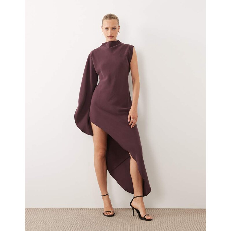 ASOS DESIGN one sleeve high neck maxi dress with asymmetric hem