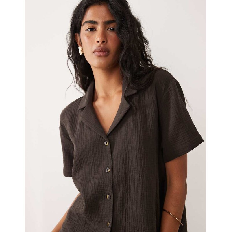 JDY cheesecloth shirt co-ord in chocolate brown 115610135