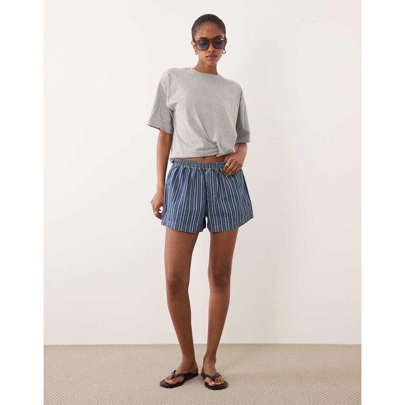 ASOS DESIGN denim boxer short in stripe-Navy