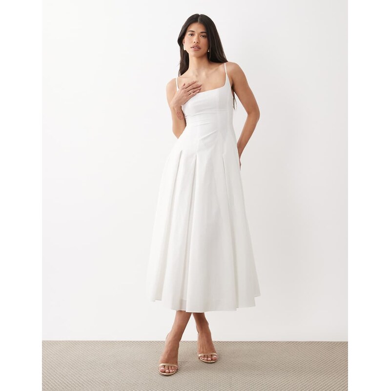 Forever New cami skater godet maxi dress in white 115378771