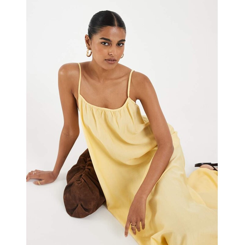 Vero Moda crinkle textured woven full cami maxi dress in golden