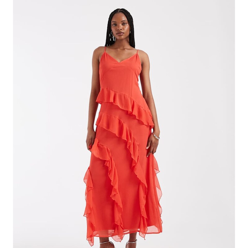 Vero Moda Tall Smilla Chiffon cami ruffle detail midi dress in