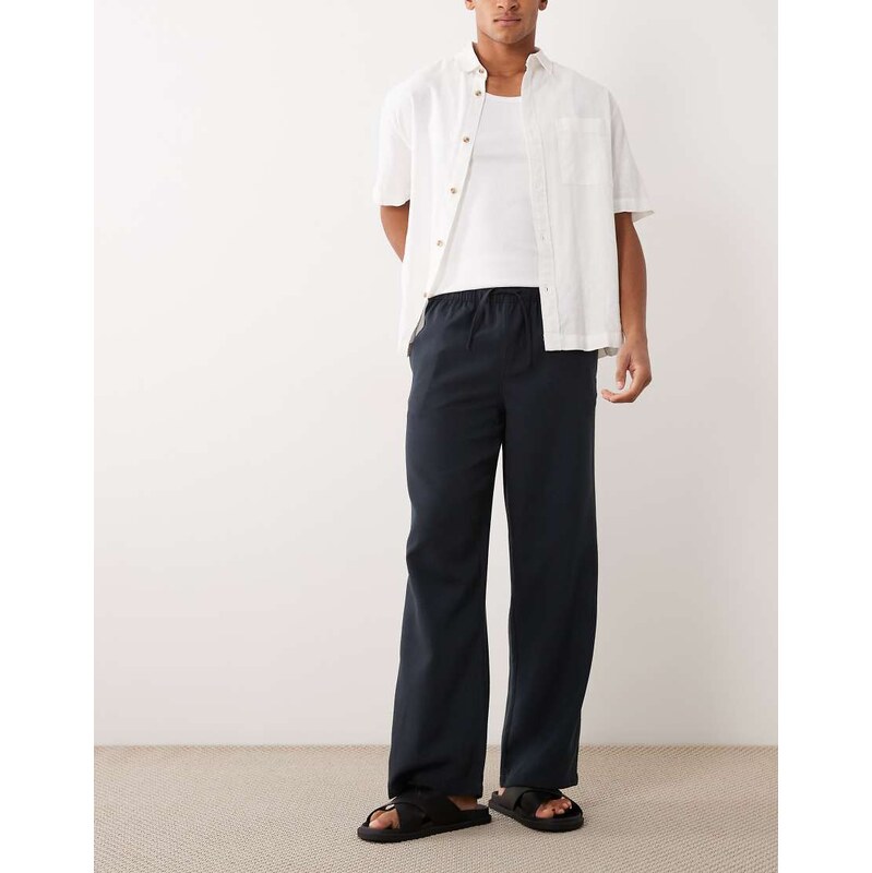 New Look co-ord wide leg linen look trousers in navy