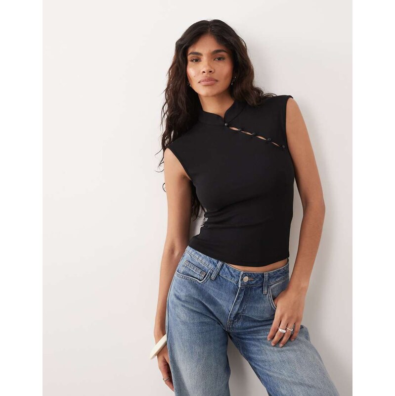 Gina Tricot mandarin collar top in black 115550017