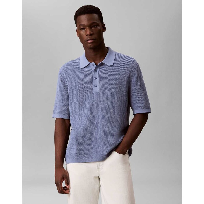 Calvin Klein Jeans waffle polo shirt in blue lilac 115379876