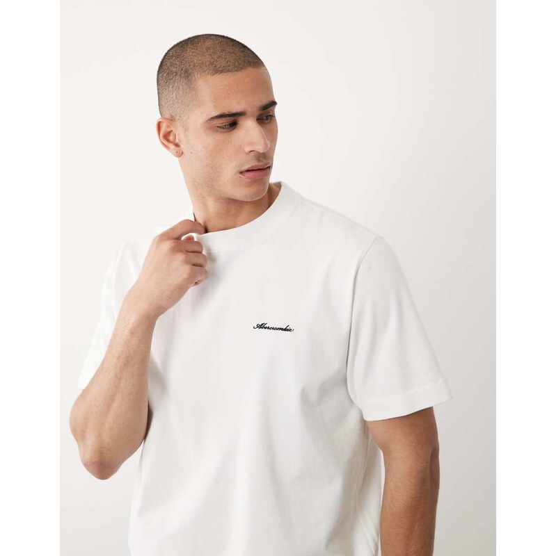 Abercrombie & Fitch boxy short sleeve italic logo t-shirt in white 115040459