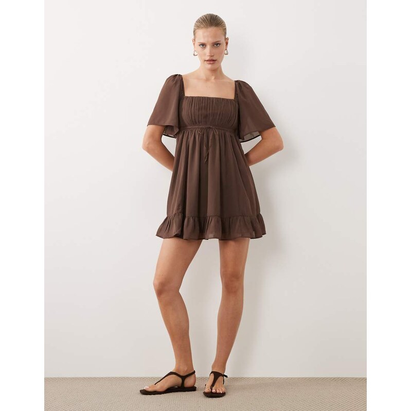 Abercrombie & Fitch floaty mini babydoll dress in brown 115040465