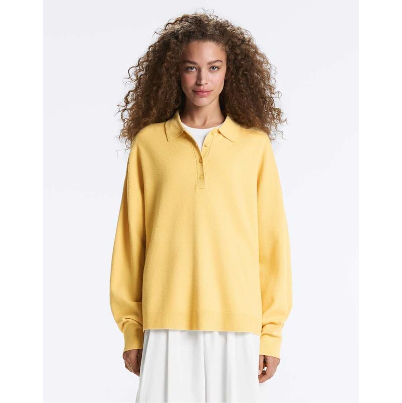 OYSHO Button-up knit polo shirt in yellow 115040471