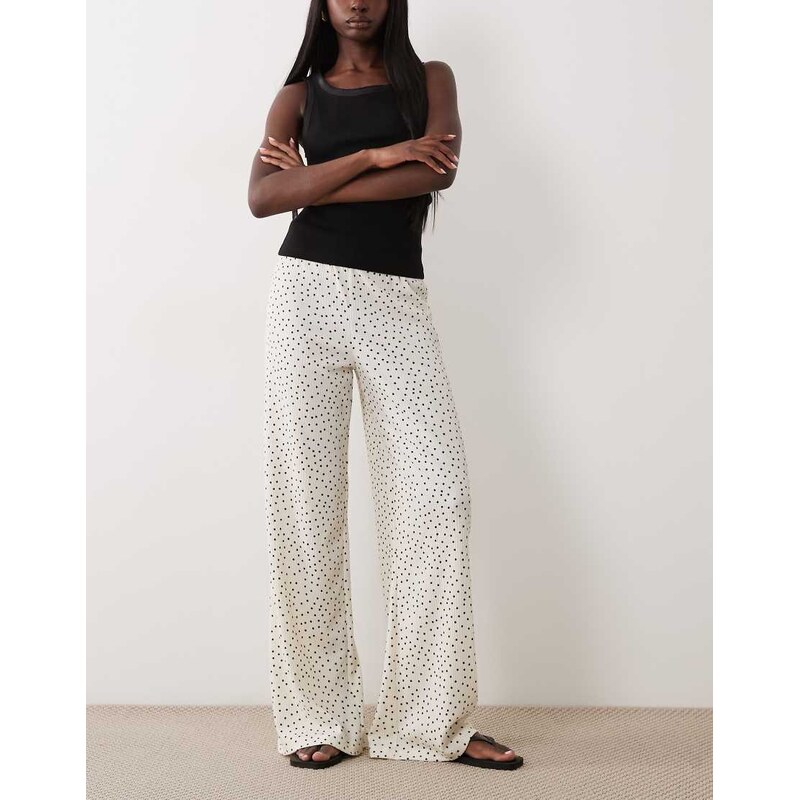 ASOS DESIGN textured wide leg trousers in large buttermilk polka