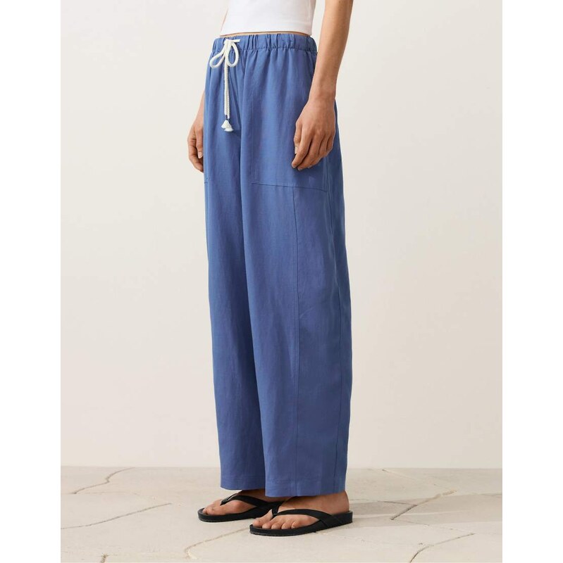OYSHO Lyocell blend and 24% linen straight trousers in blue 115040488