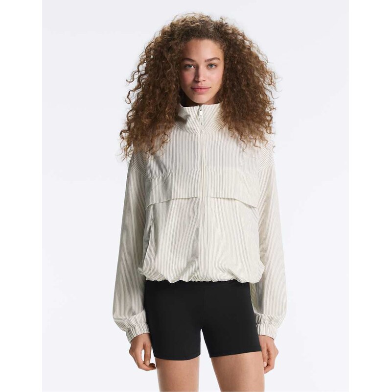 OYSHO Striped stretch overlay jacket in off-white