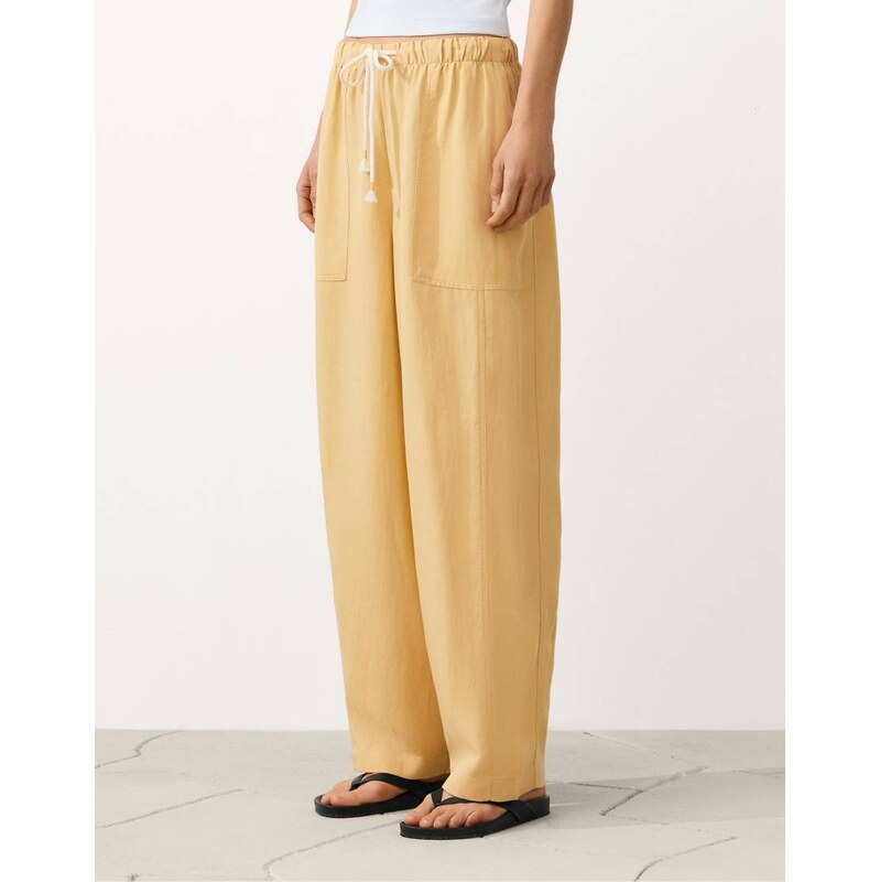 OYSHO Lyocell blend and 24% linen straight trousers in yellow 115052469