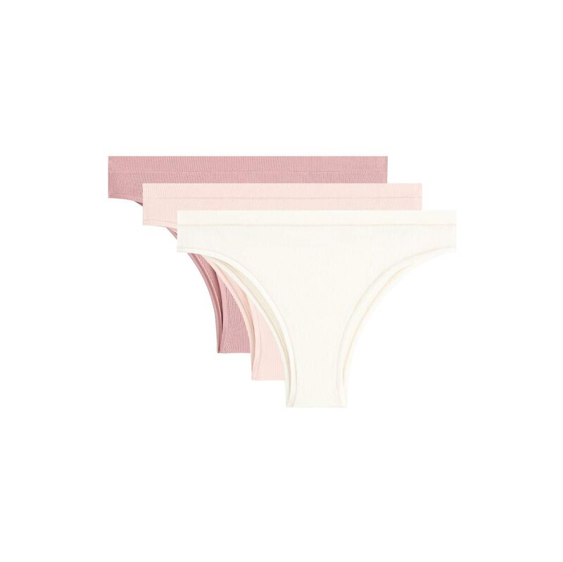 OYSHO 3 cotton rib brazilian briefs in pink 115040495