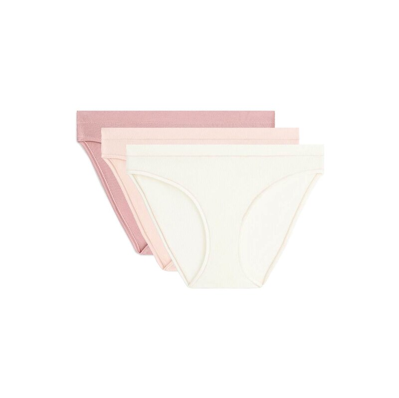 OYSHO 3 rib cotton classic briefs in coral-Pink