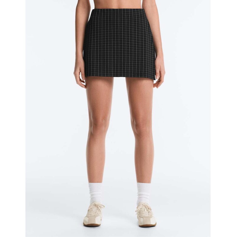 OYSHO Piqué check skirt in black