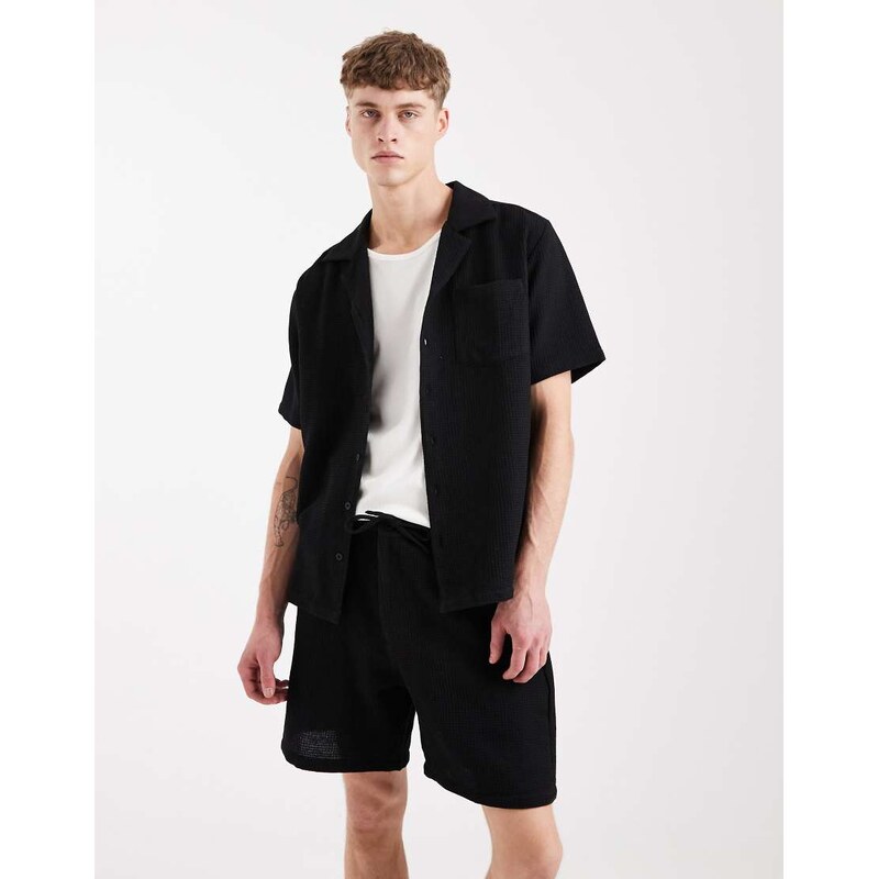 Sol Beach waffle beach shorts in black