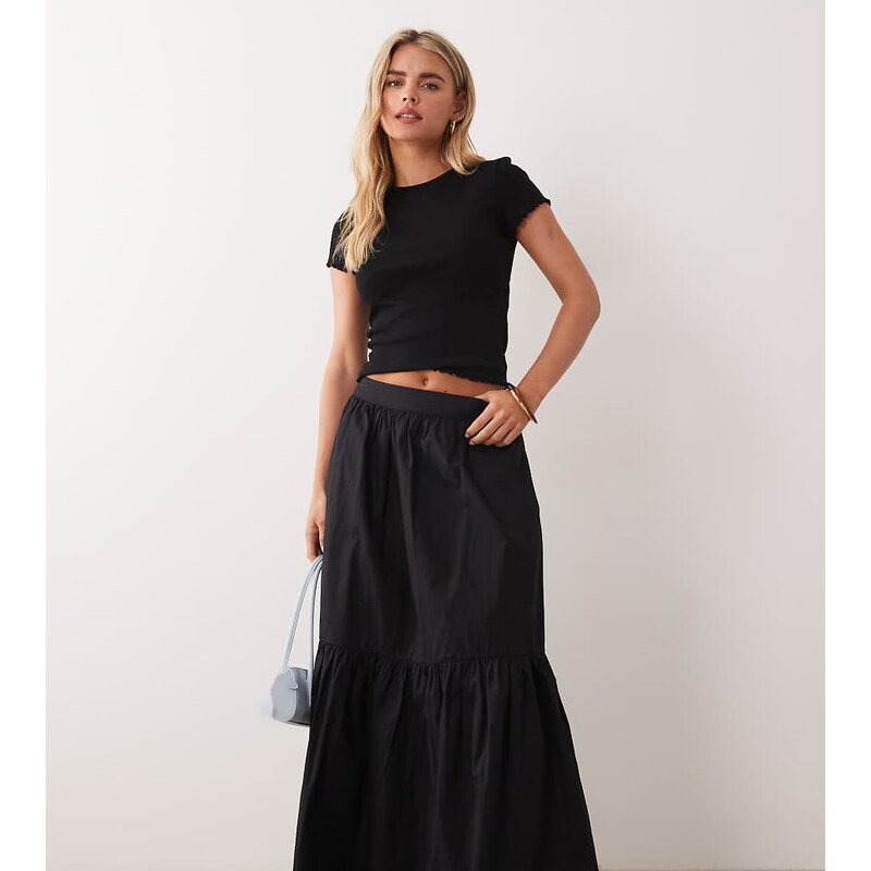 ASOS Petite ASOS DESIGN Petite single tiered boho maxi skirt in black 115518775