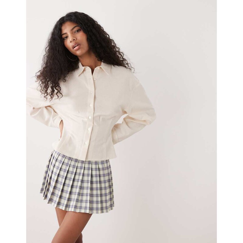 COLLUSION linen blend cinched waist shirt in natural-Neutral 115518777