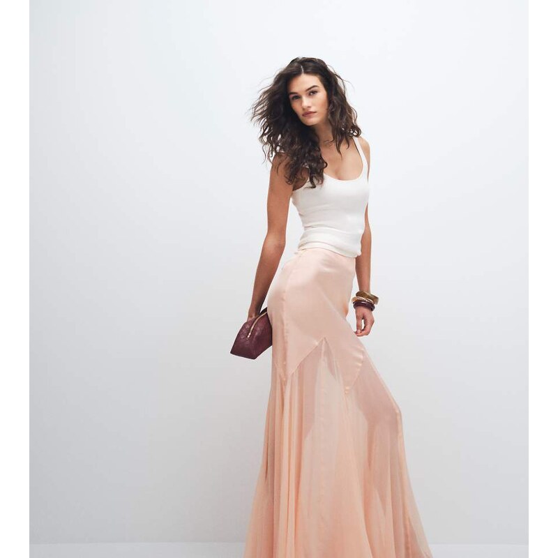 ASOS Tall ASOS DESIGN Tall satin and chiffon mix fishtail skirt in 115368148
