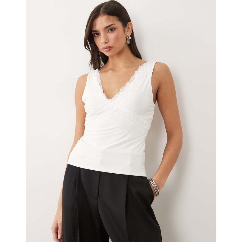 Fashionkilla exclusive double sculpted slinky lace trim v neck