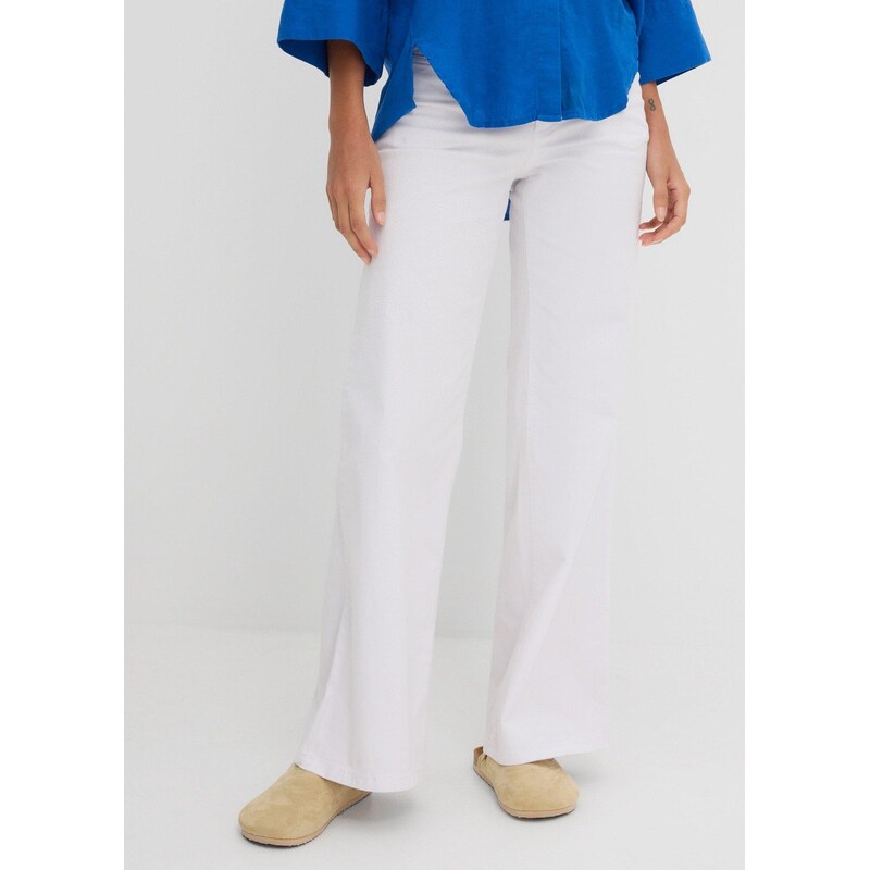 bonprix Strečové džíny Wide Leg, Mid Waist bílá Žena