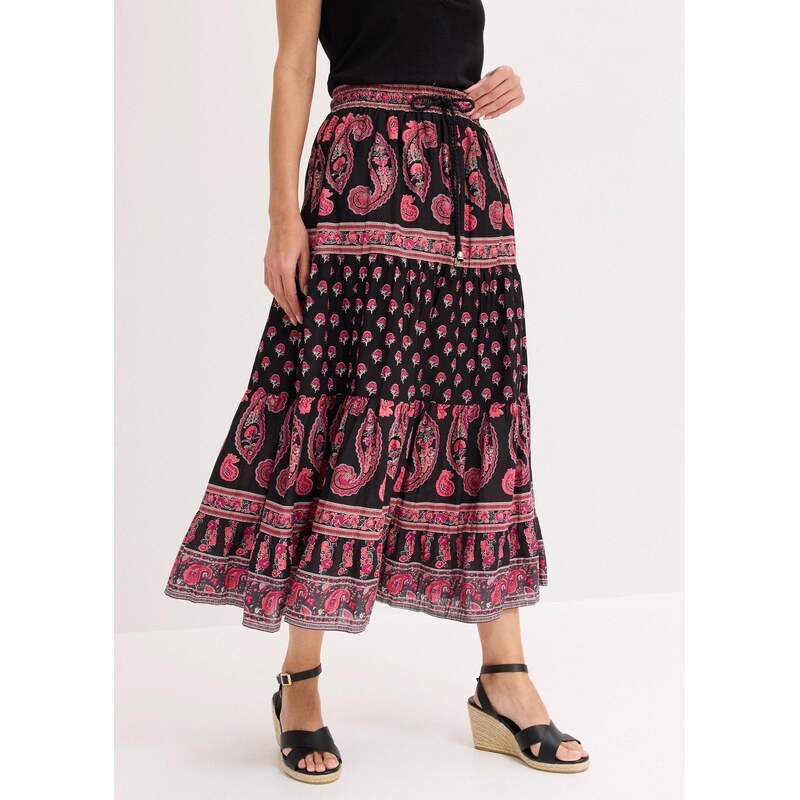 bonprix Maxi sukně z čisté bavlny černá Žena 92407847