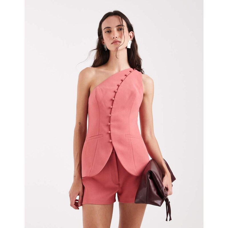 ASOS DESIGN Tailored one shoulder button detail top in