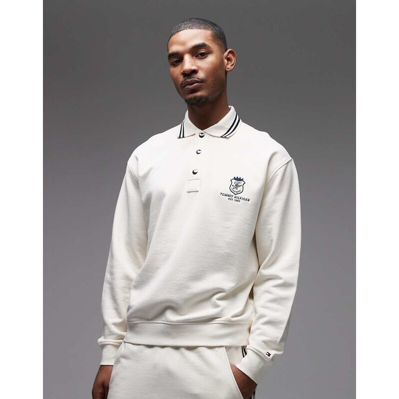 Tommy Hilfiger country club rugby shirt in cream-White