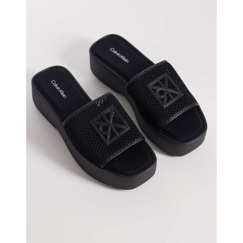 Calvin Klein Jeans mesh flatform sandal in black