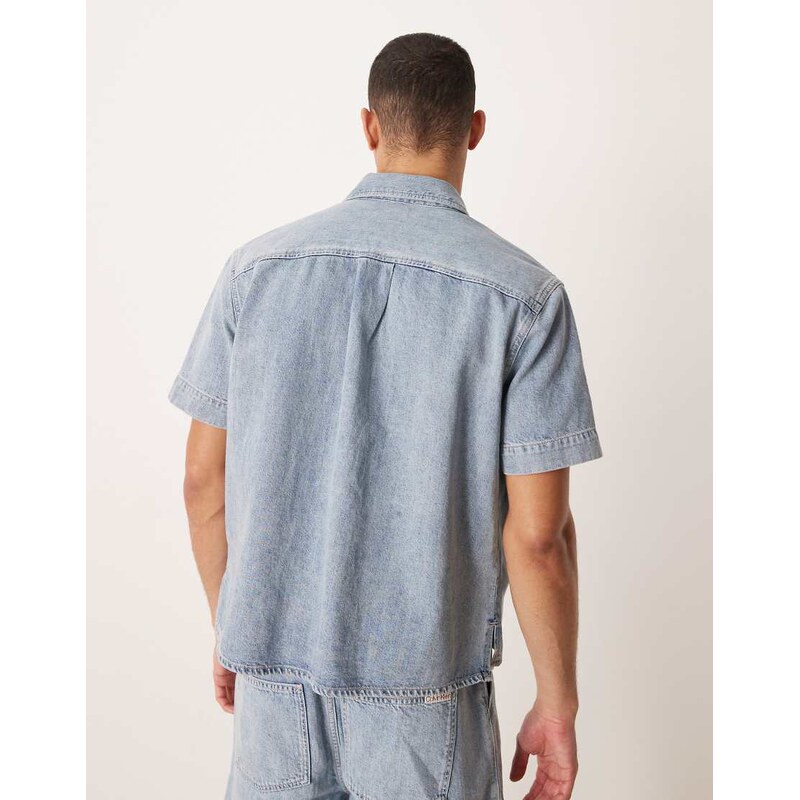 Calvin Klein Jeans short sleeve linen mix denim shirt co-ord in light wash blue