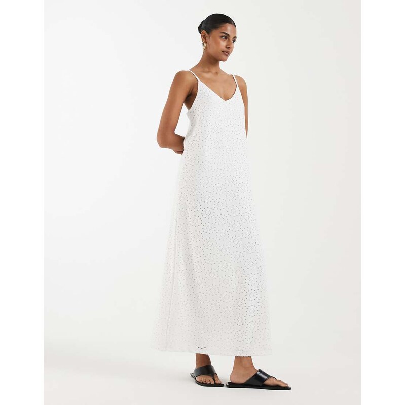 Vero Moda jersey floral broderie cami midi dress in white