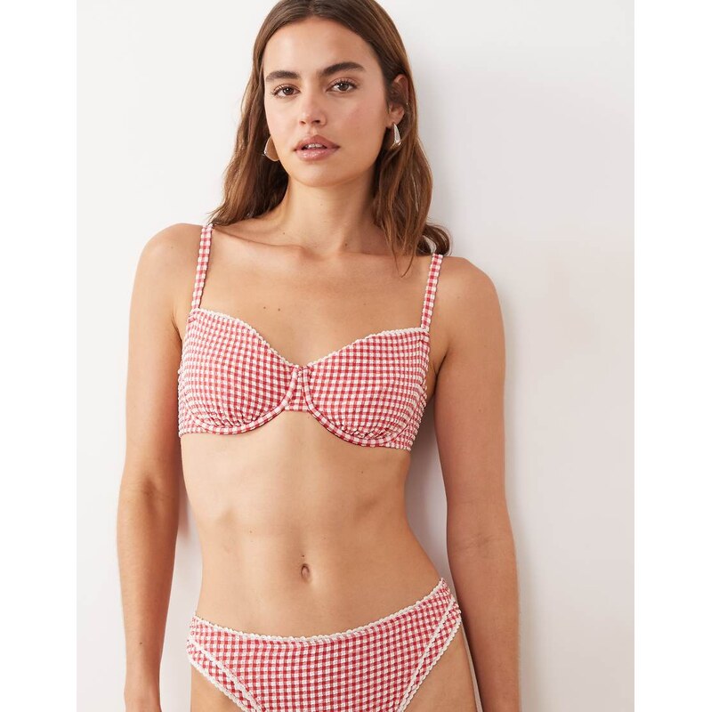 Abercrombie & Fitch curve love balconette bikini top co-ord in red 115043338