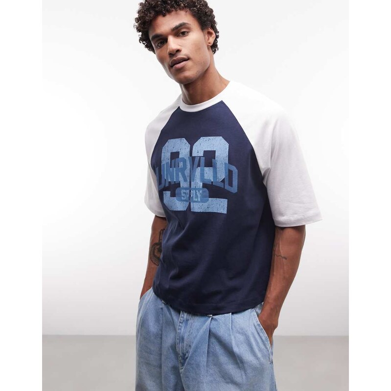 ASOS DESIGN boxy oversized t-shirt with 92 graphic in navy