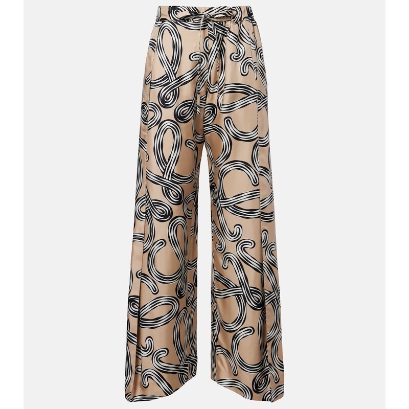 Loewe Paulas Ibiza Anagram silk wide-leg pants