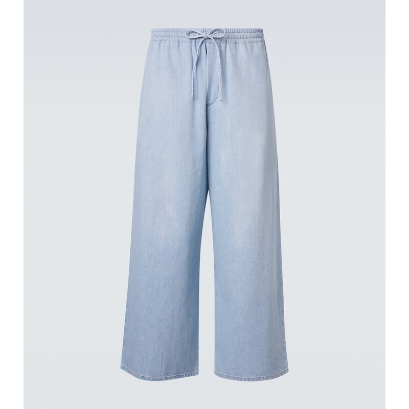 Loewe Paulas Ibiza Anagram denim cropped wide-leg pants