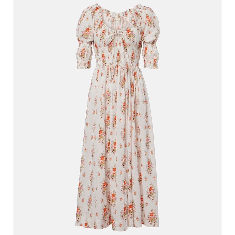 Dôen Ischia gathered floral cotton midi dress
