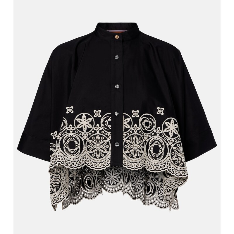 La DoubleJ Foulard embroidered cropped cotton shirt