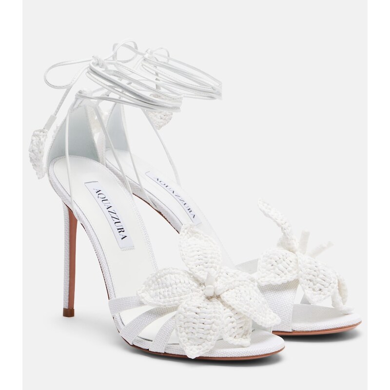 Aquazzura Calypso leather-trimmed raffia sandals