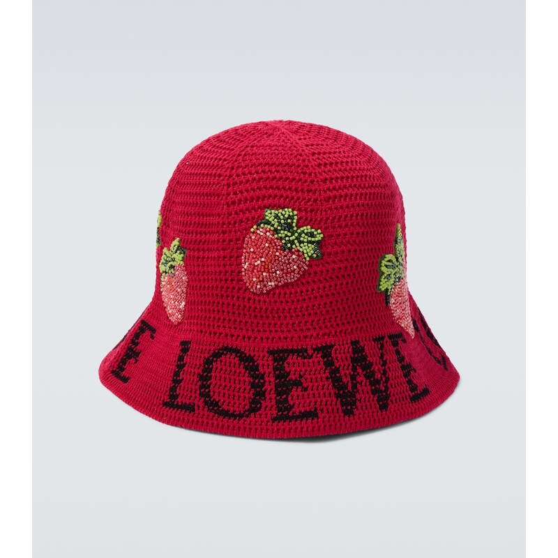 Pánský klobouk Loewe Strawberry beaded bucket hat v červené barvě