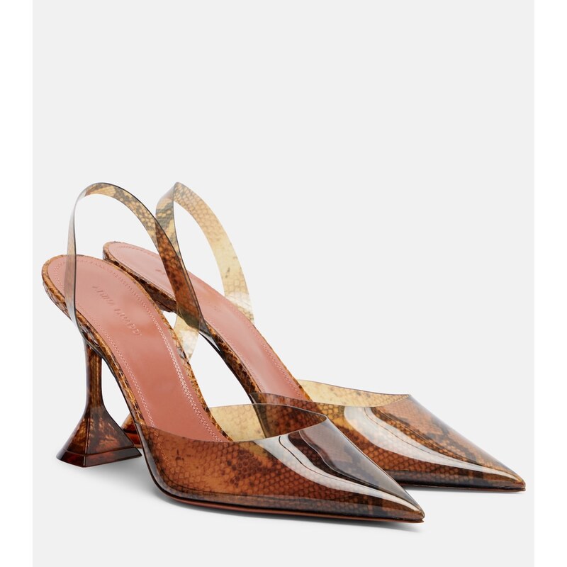 Amina Muaddi Holli snake-print PVC slingback pumps
